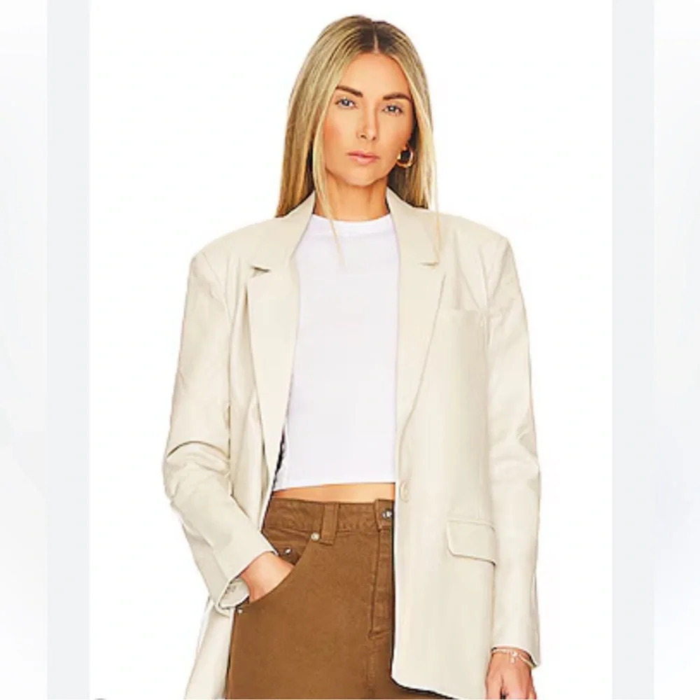 Steve Madden Women's Audrey Faux-Leather Boyfriend-Fit Blazer office minimalist